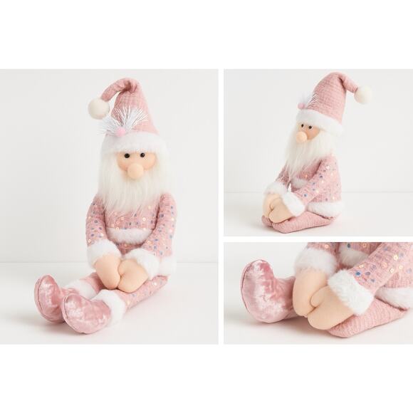 Unbranded Other - Whimsical Pink Santa Plush Doll Sequined Outfit White Beard Christmas Decor